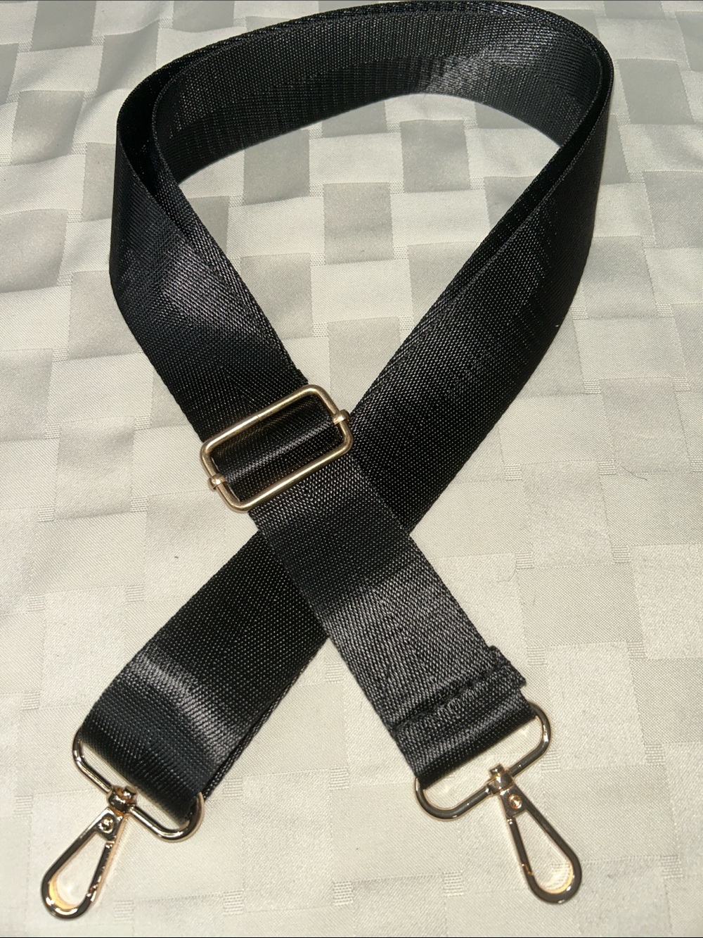 Black Wide Adjustable Bag Strap with Gold Hardware